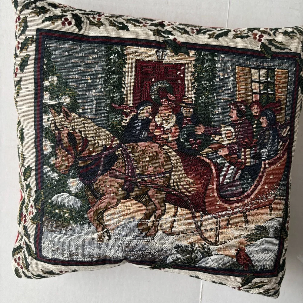 Festive Sleigh Ride Tapestry Pillow